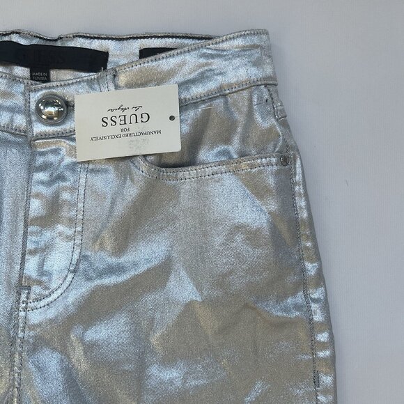 Guess Women’s 1981 High Rise Skinny Jeans Foil Silver Metallic Size 25 - Picture 5 of 11